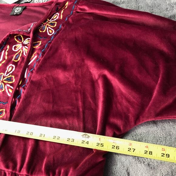 NWT Bobeau Velvet Tunic Top Size 3X Embroidered Empire Waist Burgundy Puff Sleev - Picture 3 of 9